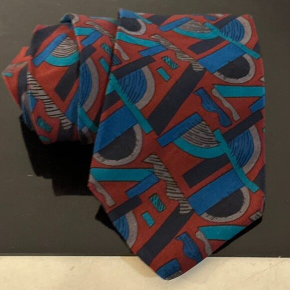 Bugatti Silk Tie Red Abstract Blue - Picture 2 of 5